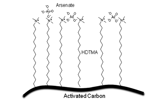 Conceptual diagram on adsorption of As(V) onto HDTM-modified activated carbon.