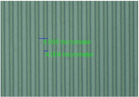 Image of a pattern exposed by the developed maskless lithography optical system.