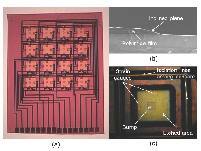 Optical images of the fabricated tactile sensor.