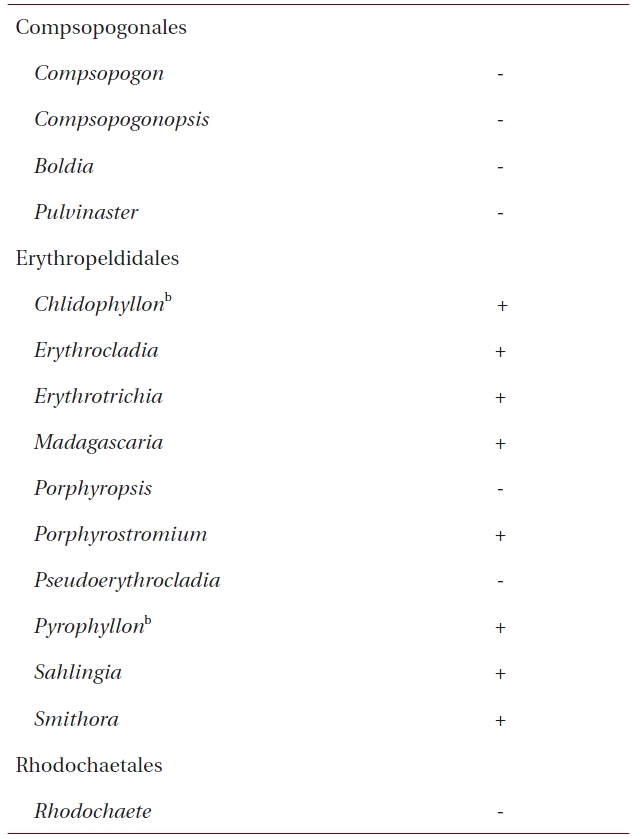 Pyrenoid presence or absence in the Compsopogonophyceaea