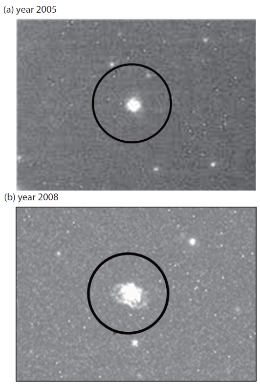 Comparison of the star images of the Near Earth Space Survey Australia Observatory before the correction.