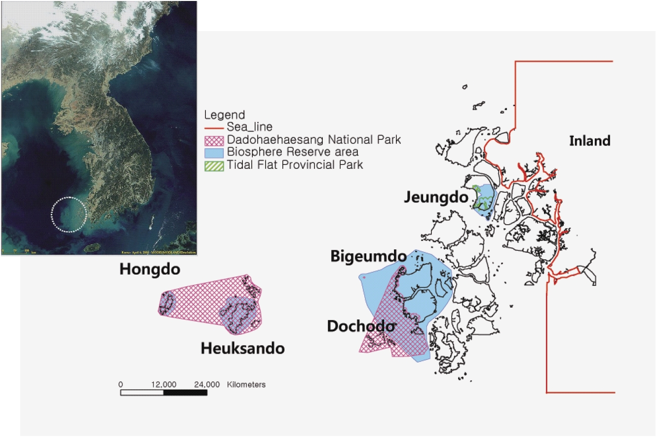 Location and zonation map of Shinan Dadohae Biosphere Reserve