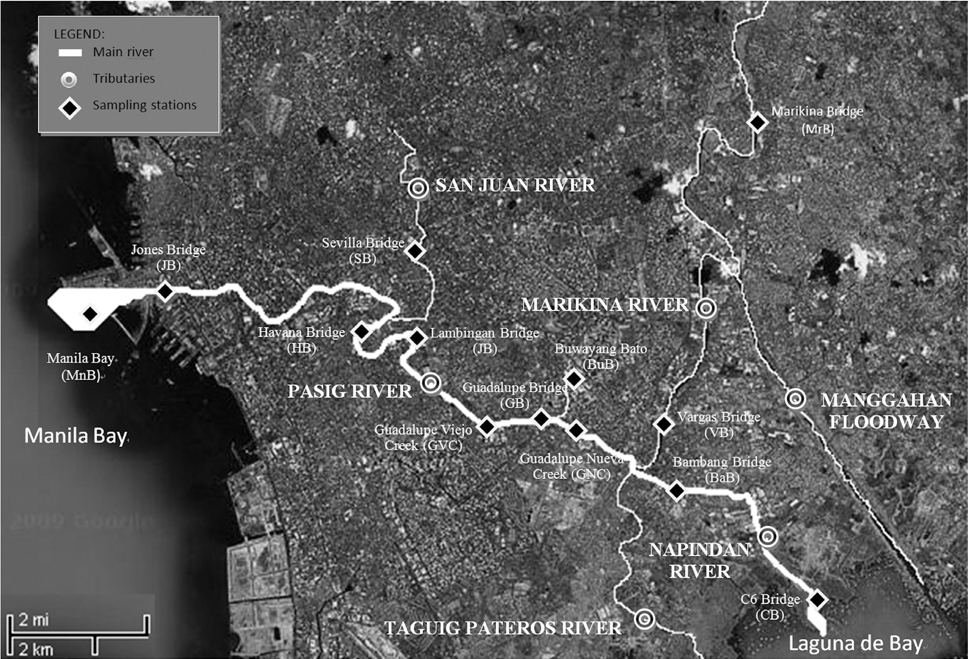 Map of the Pasig River Unified Monitoring Stations (PRUMS).