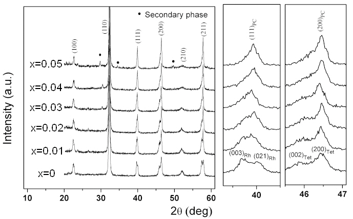 X-ray diffraction patterns of Ta-substituted BNKT ceramics.
