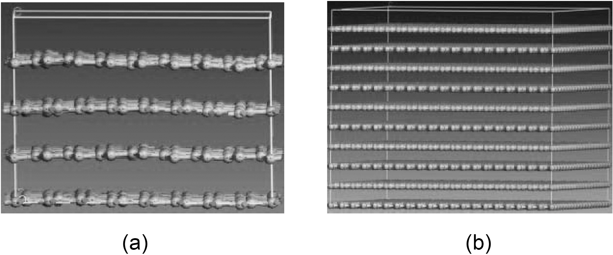 Multi layered graphite super cell: (a) four layers and (b) ten layers.
