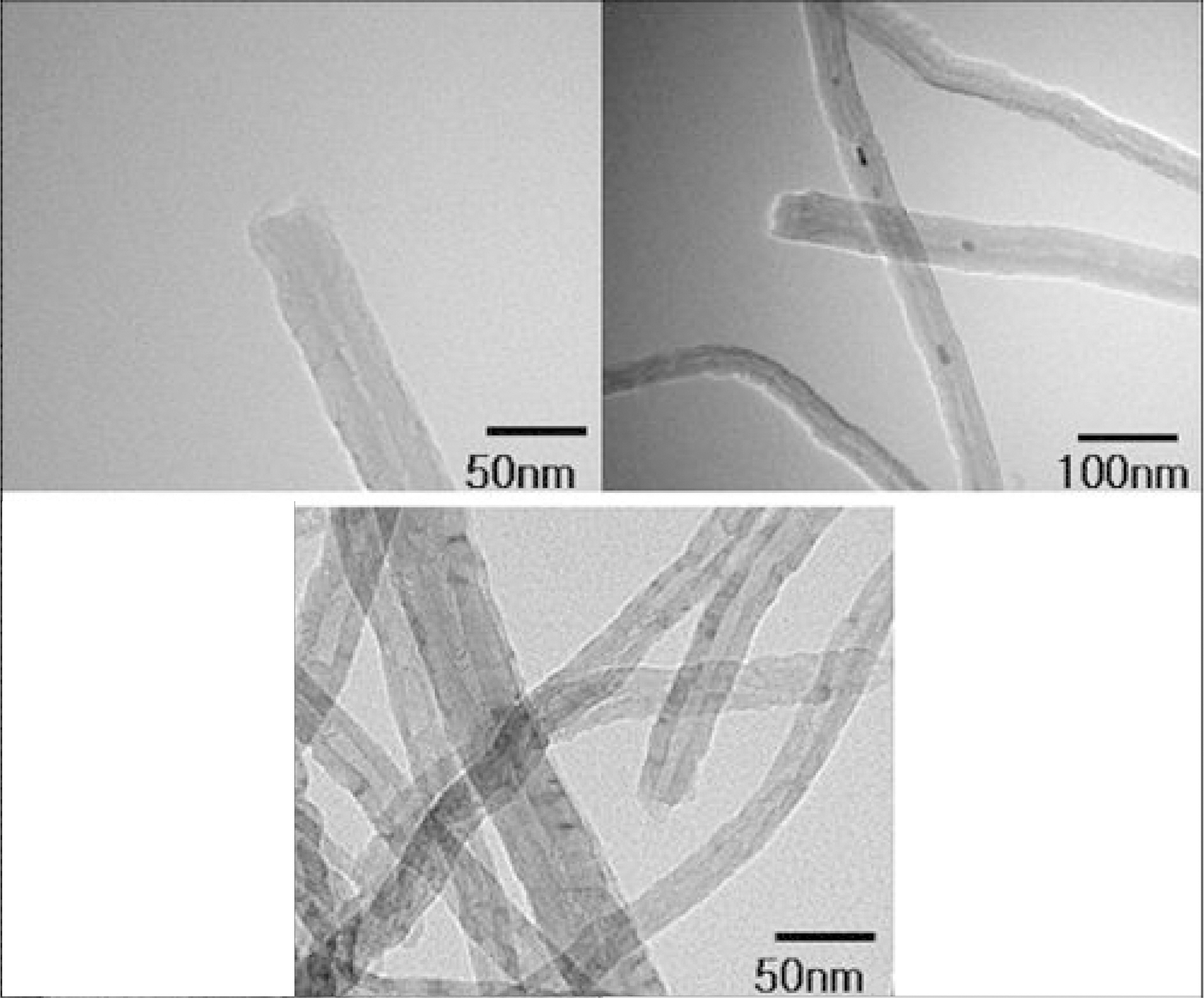 TEM images of carbon nanotubes grown by CVD with local heating method.