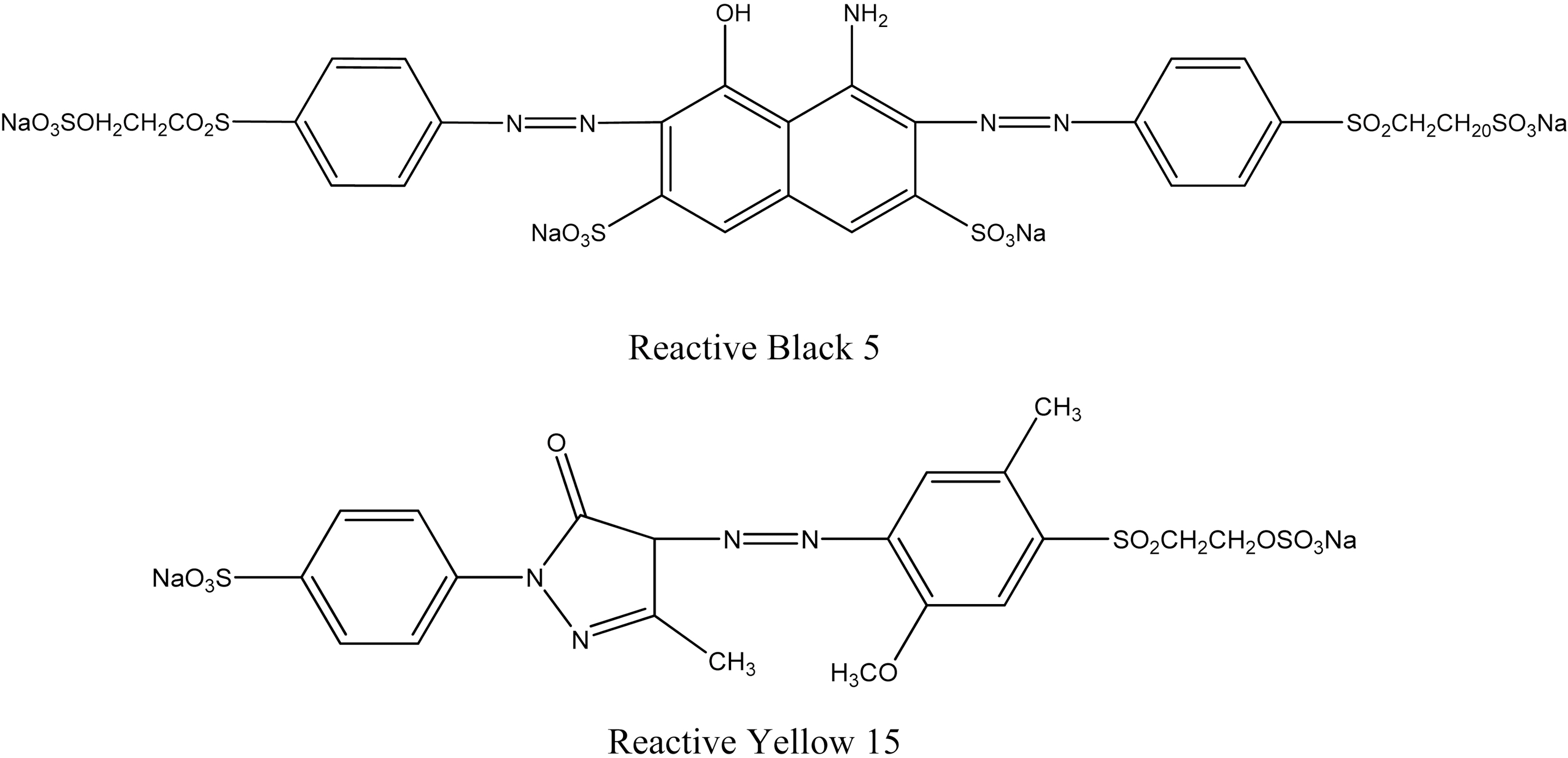 Structures of Reactive Black 5 and Reactive Yellow 15.