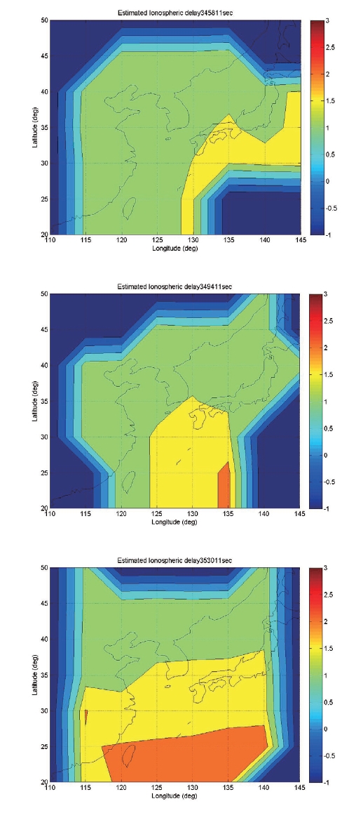 Estimated ionosphere grid point vertical delay errors (time interval:1 hour).