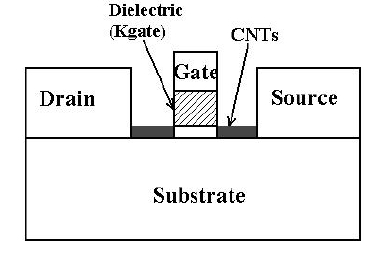 Cross section view of a CNTFET. CNTFET: carbon nanotube field-effect transistor.