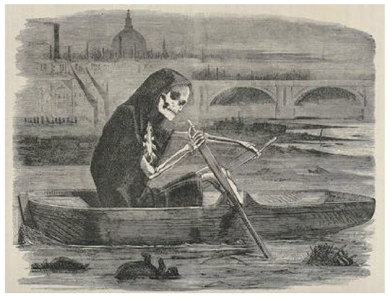 A drawing from the British magazine Punch depicting the state of the Thames River in London circa 1858 the “Year of the Great Stink.”