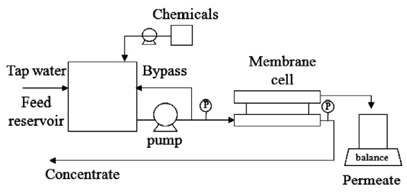 Schematic diagram of cross flow nanofiltration (NF) systems.