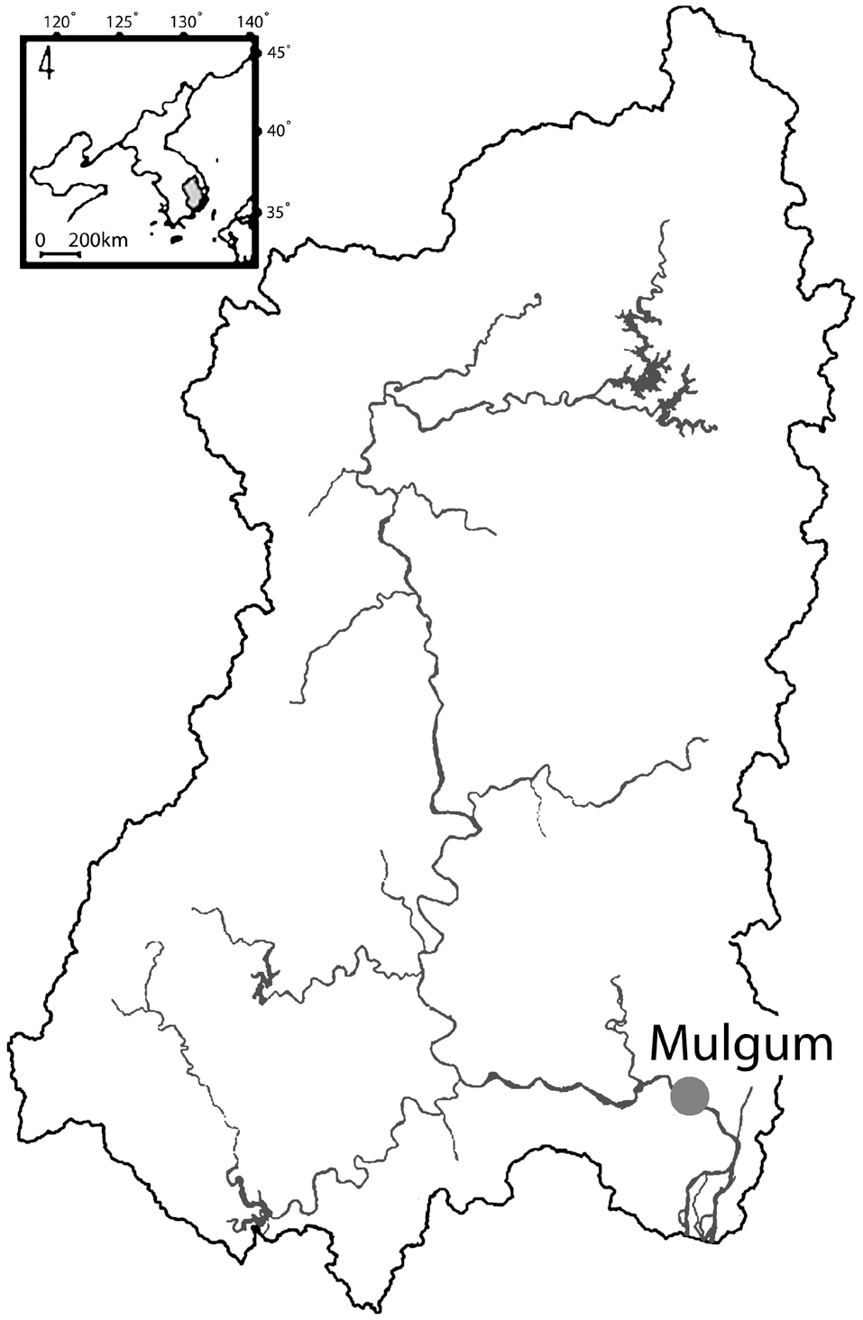 Map showing the Nakdong river and study site (Mulgum 27 km upstream from the estuary dam).