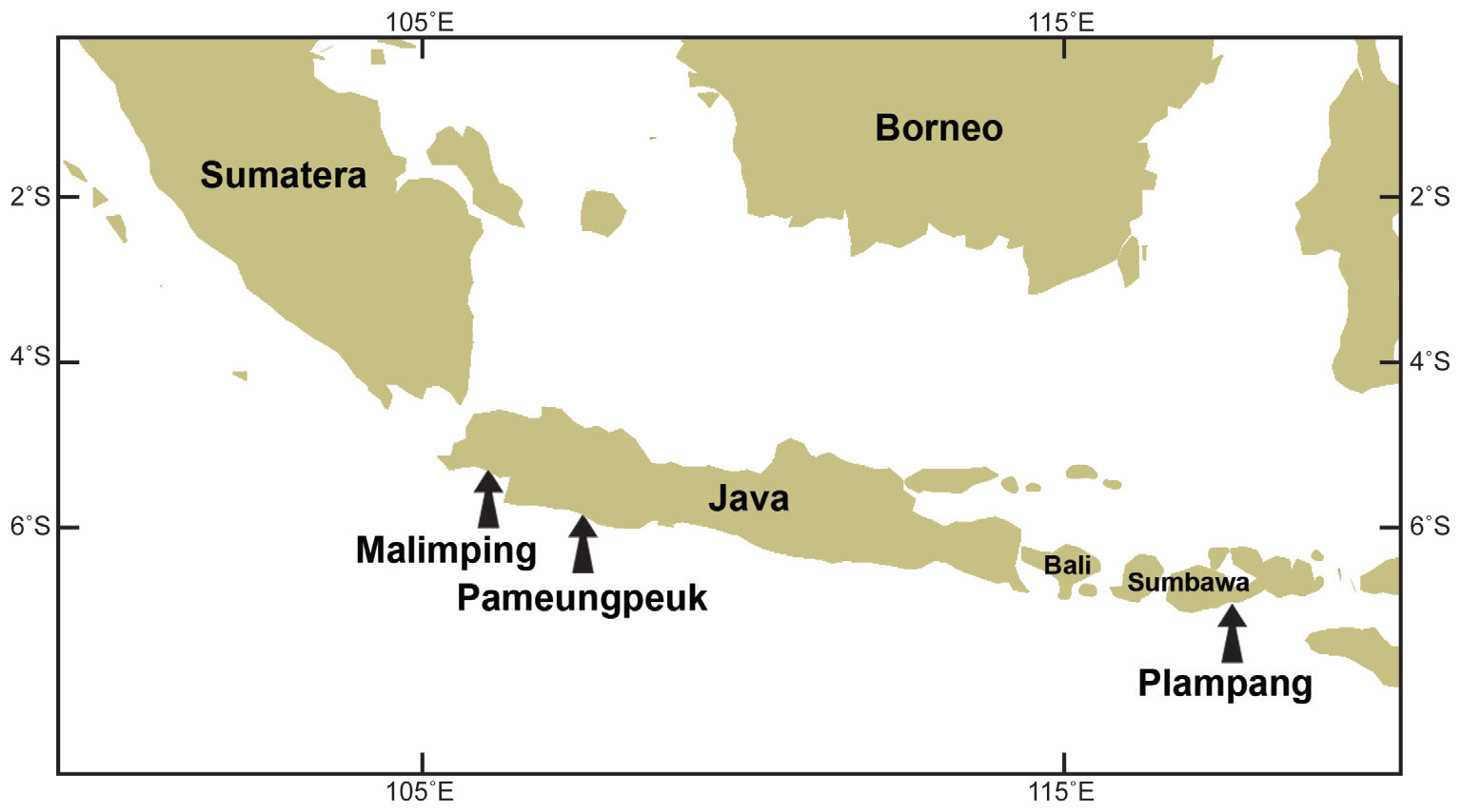 Locations of the Gelidium zollingeri sampled in Indonesia.