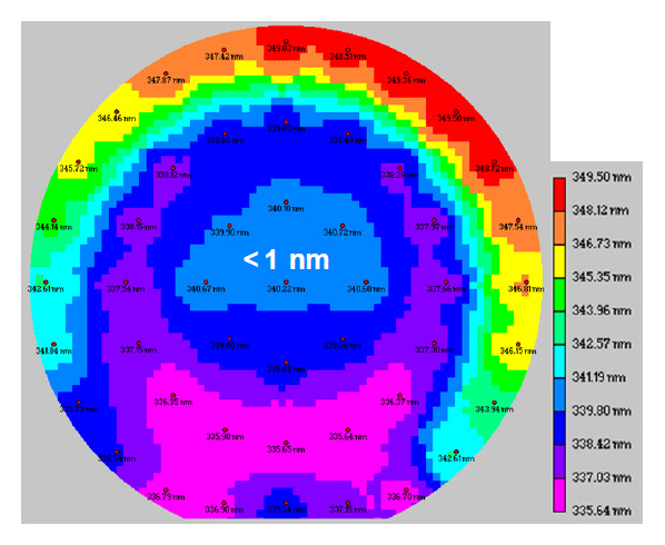 Thickness variation in 6-inch SOI wafer.