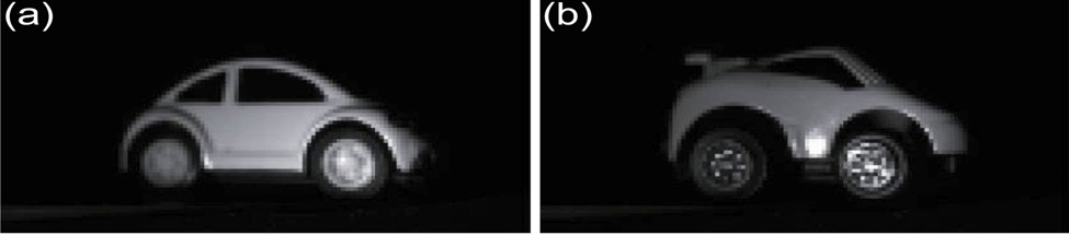 Two toy cars used in the recognition experiments.Each elemental image size is 125×125 pixels. (a) Car I. (b)Car II.