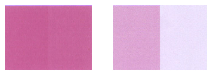 Demonstration of perceptible color difference in (a) ahigh density color pair: 1.2 and 1.0 of OD and (b) a low densitycolor pair: 0.25 and 0.05 of OD.