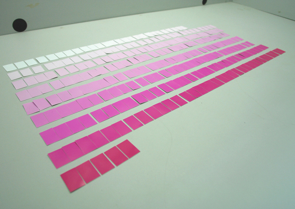 Solid printed magenta scale samples.
