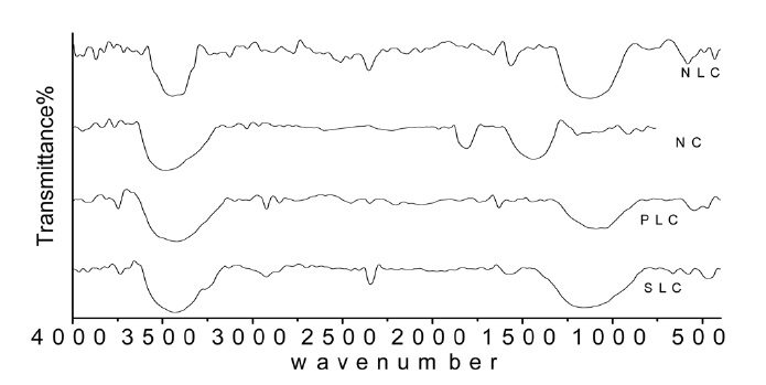 Fourier transform infrared spectra of the investigated activated carbons.