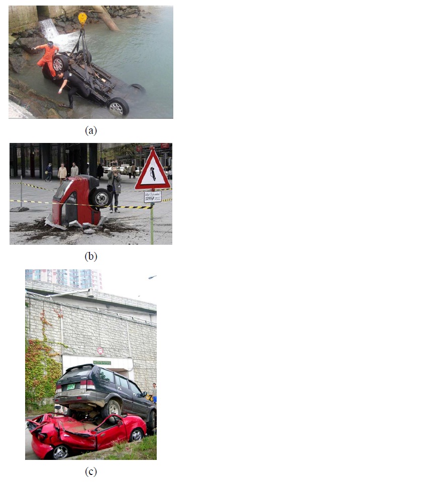 Cars that have fallen.