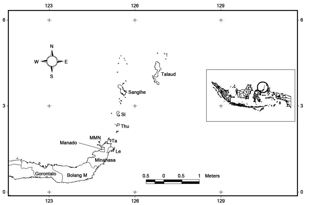 Geographical location of North Sulawesi Province Indonesia.