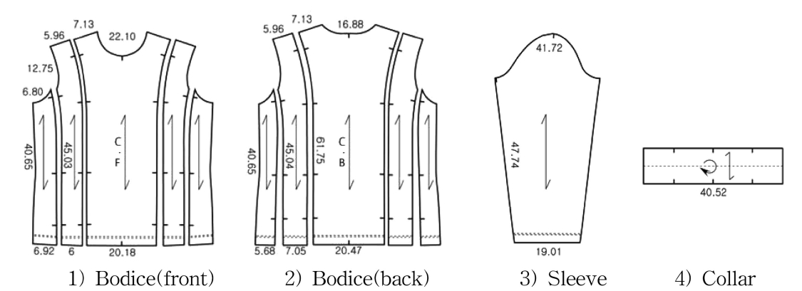 Tight sports wear bodice pattern from this study (unit:cm).