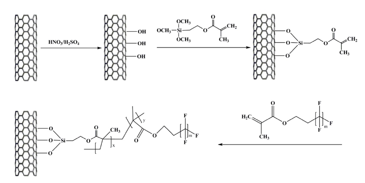 Preparation procedure of fluorinated multi-walled carbon nanotubes.