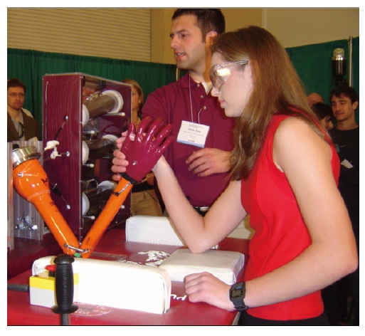 An EAP driven arm made by students from Virginia Tech and the human opponent, 17-year old student.
