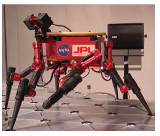 A 6-legged robot developed at JPL for potential application in future NASA exploration missions.