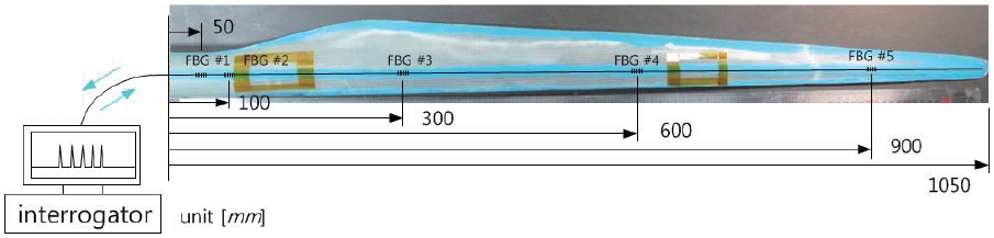Position of the embedded fiber Bragg grating sensors.