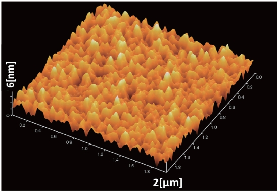 AFM image of the surface of a PCDTBT: PC71BM  (1:5) composite thin films.