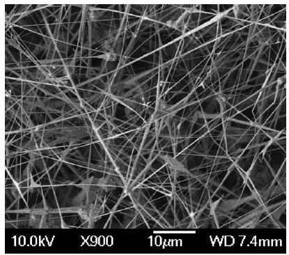 A mat of ZnTe nanowires grown by the vapor-liquid-solid (VLS) technique.