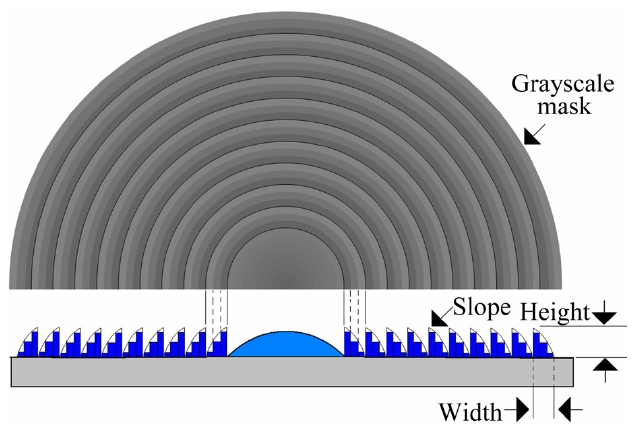 Schematic diagram of a photoresist for a Fresnel lens.