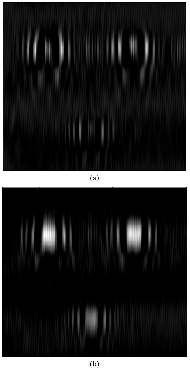 (a) Real part of the HPO complex hologram. (b) Imaginary part of the HPO complex hologram.