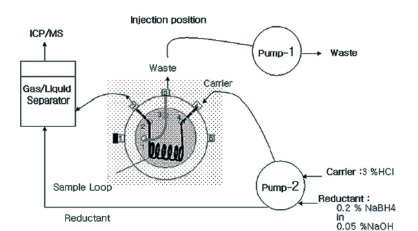 Diagram of flow injection cold vapor generation system used in this experiment.