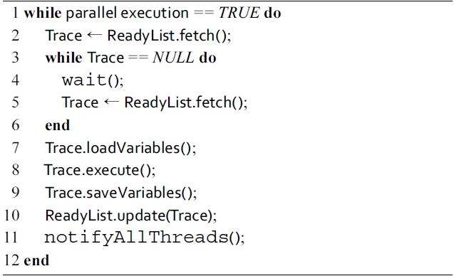 Algorithm 2: Parallel execution of traces on each worker thread