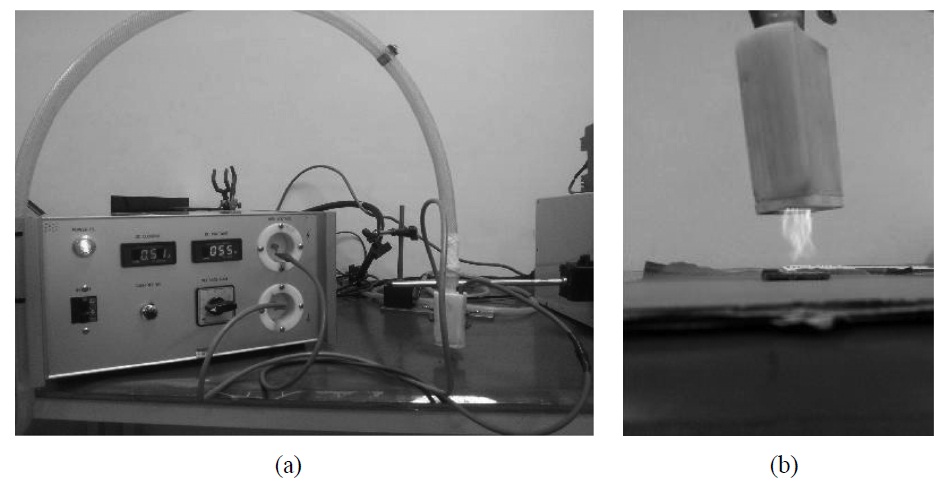 Plasma cleaning test (a) test equipments (b) cleanig experiments.