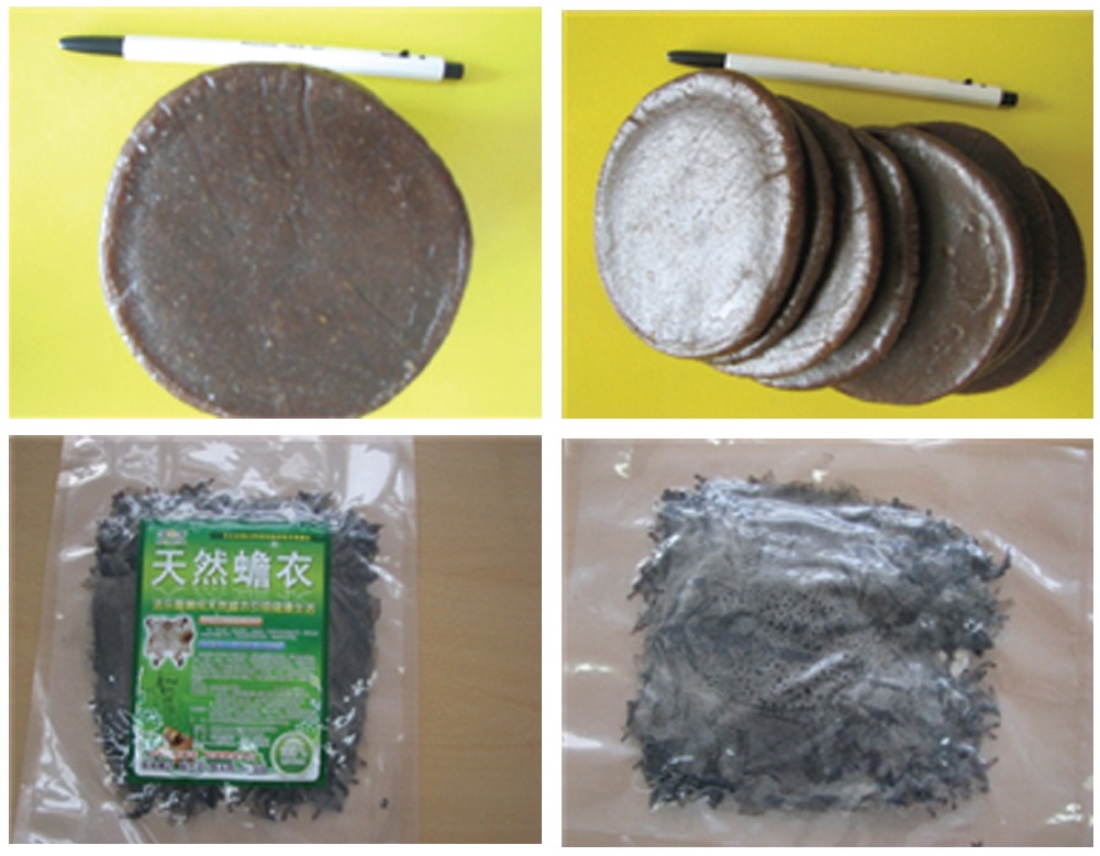 Pictures of toad venom purchased in Shandong Province, China. Toad venom is a secretion collected and processed from the parotid glands (upper) and skin lines (lower). About 50 ㎎ of venom is obtained from each toad.