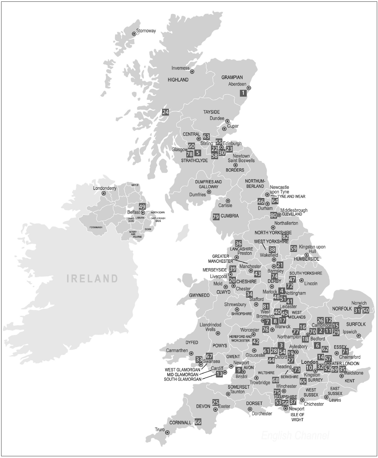 The location of the UK science parks that are members of the UK Science Park Association