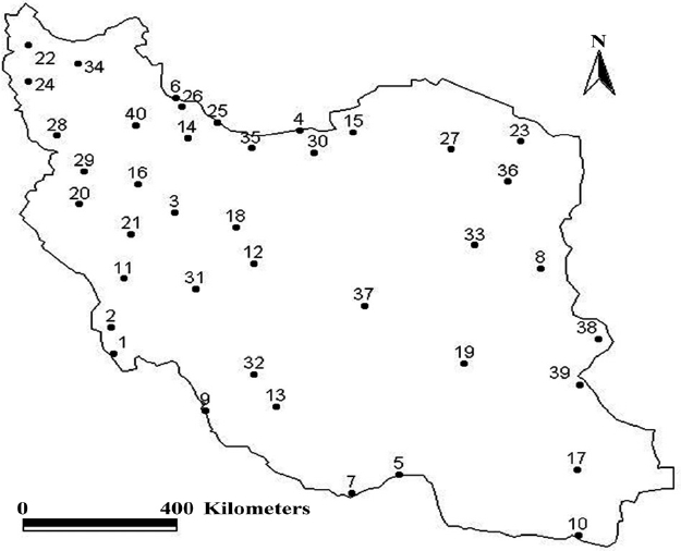 Locations of weather stations of this study.