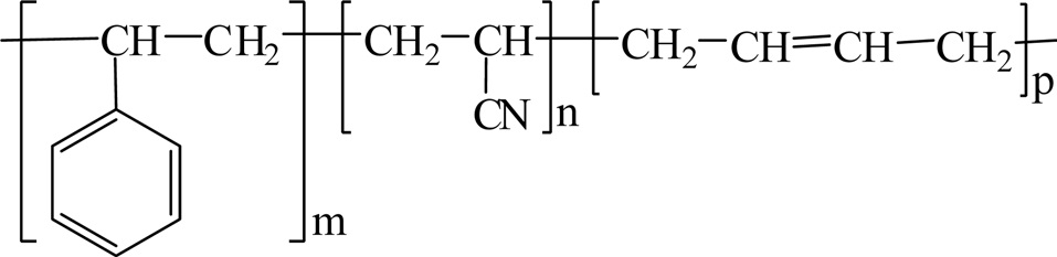Chemical structure of acrylonitrile butadiene styrene.