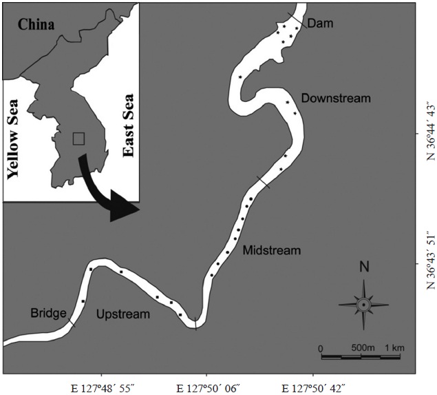 Map showing the sampling area in Goe-san Lake.