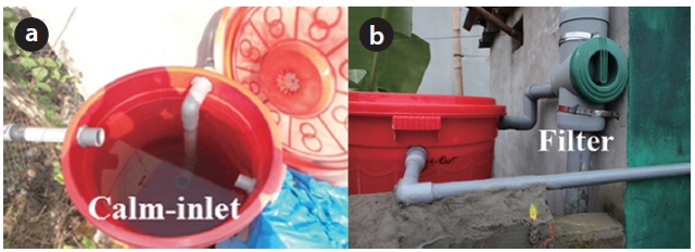 Calm-inlet (a) and filter (b).