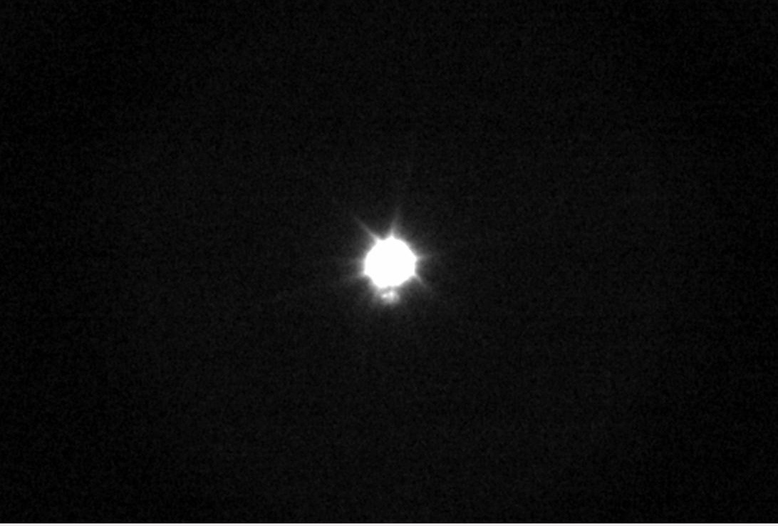 Polaris and its companion star taken with observation camera after optical alignment of the receiving telescope and the detecting optics.