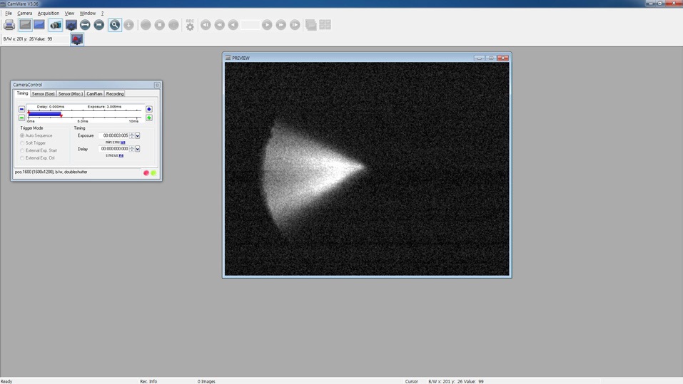Radiant spot image of the transmitted laser beam observed with a daytime camera.