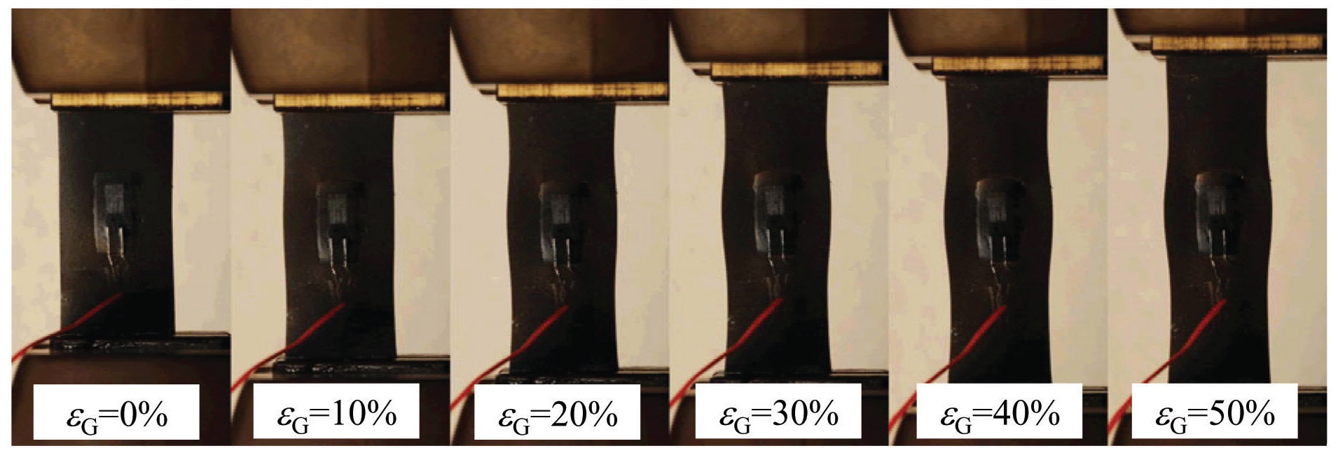 Images of deformation of rubber with conventional large strain gage.
