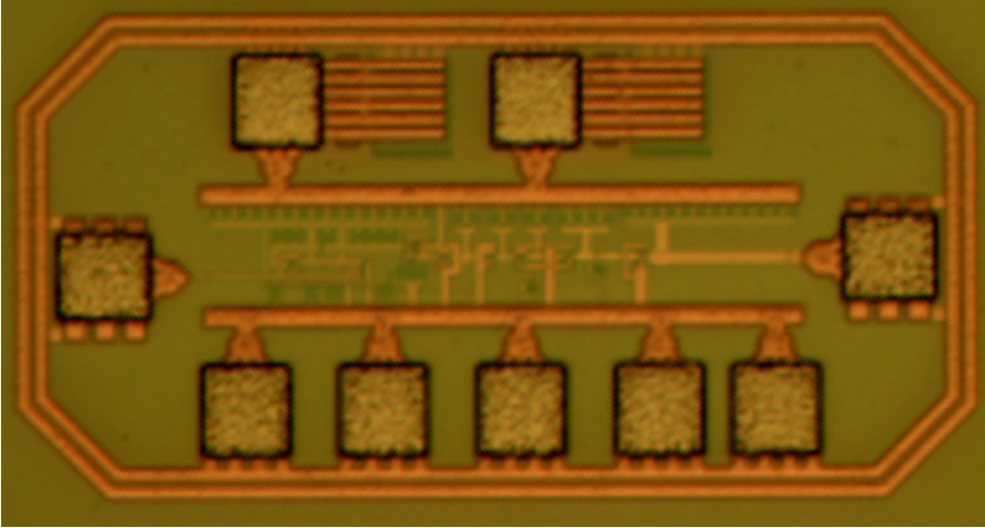 Die photograph of the fabricated TIA-Rx chip.