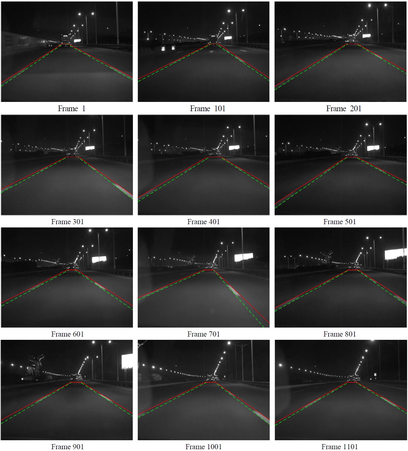 Lane features extraction for 12 successive images.