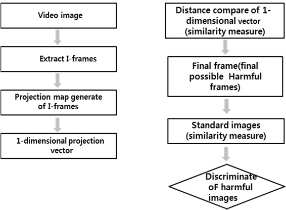 Research model for the discrimination of harmful video images.
