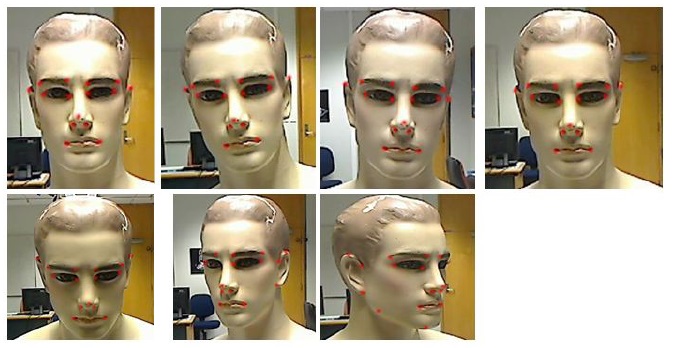 Recorded images of a mannequin model with manually marked feature points.