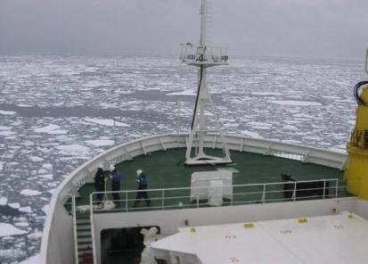 Typical example of ice-going cargo vessel in pack ice conditions.